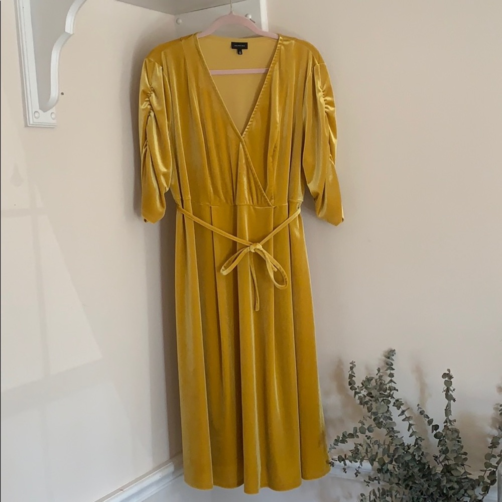 Yellow Velvet Midi Dress